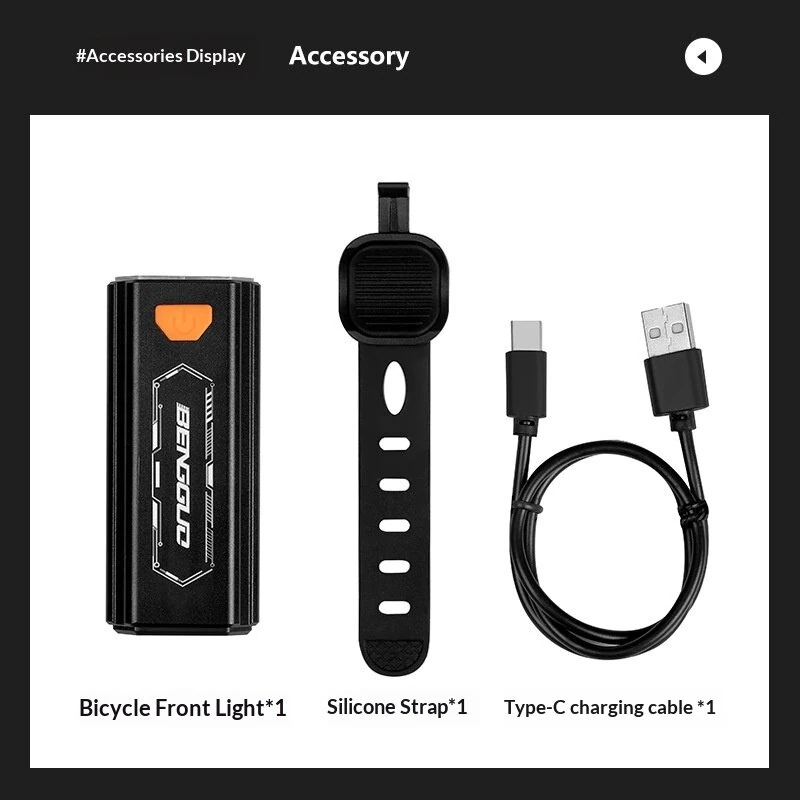 BENGGUO 400LM Aluminum Alloy Bicycle Headlight 5 LED Type-C Rechargeable Waterproof Bike Front Light for MTB Road Bike Riding — view 7