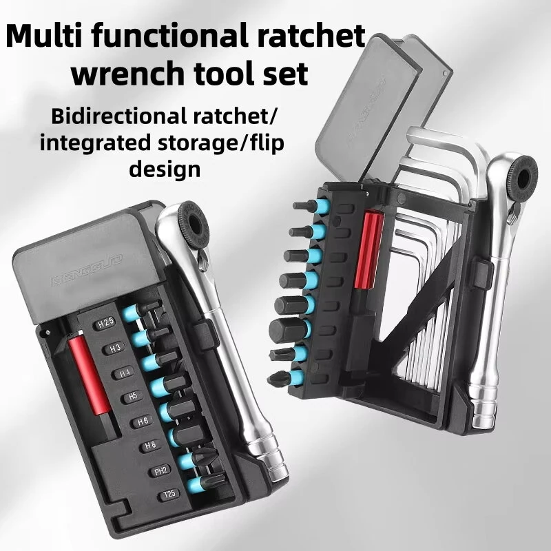 BENGGUO BG-9870 Flip-Top Bike Ratchet Tool Set Portable Multi-functional Bicycle Repair Tool Kit Hexagonal Wrench for MTB Road Bike — view 3