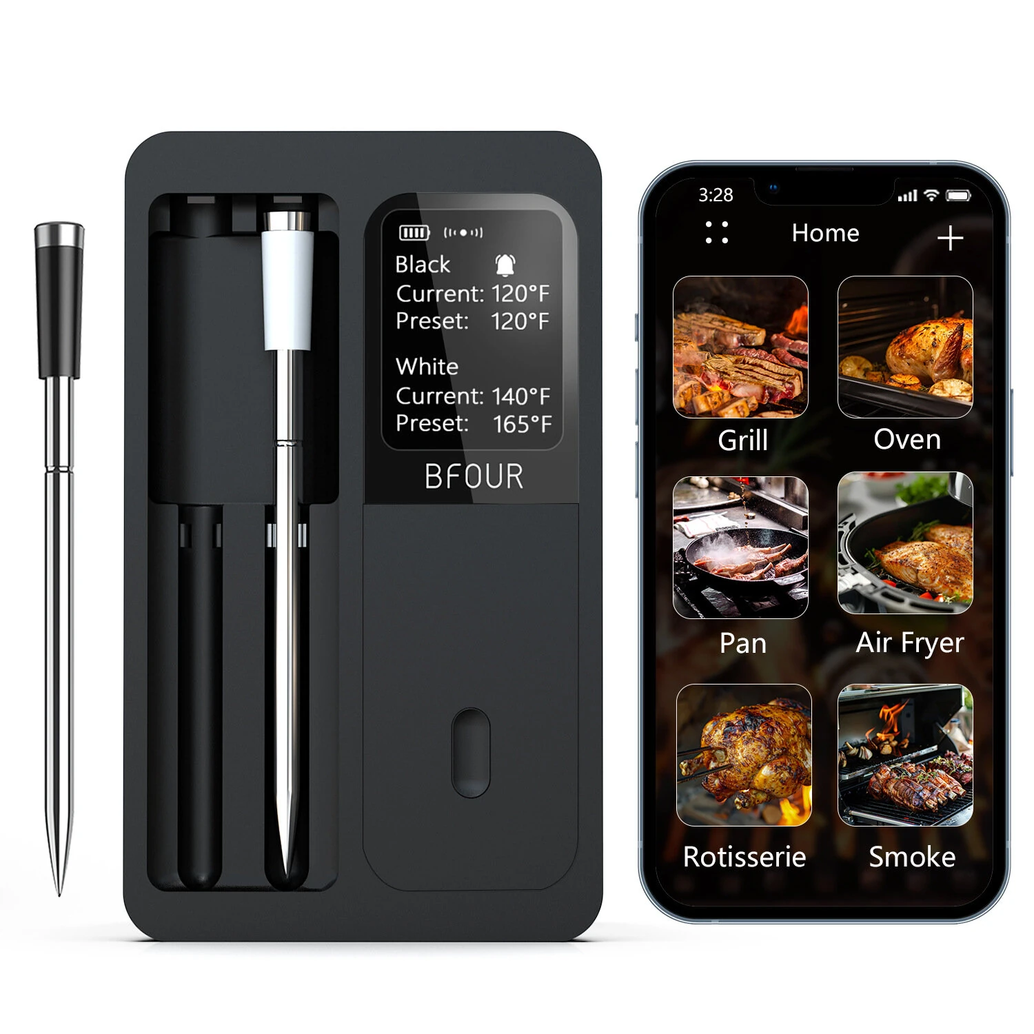 BF-30/BF-40 Wireless Meat Thermometer 328ft Long Range Bluetooth IP67 Waterproof Probes with LCD Booster for Grilling Smoker Oven BBQ