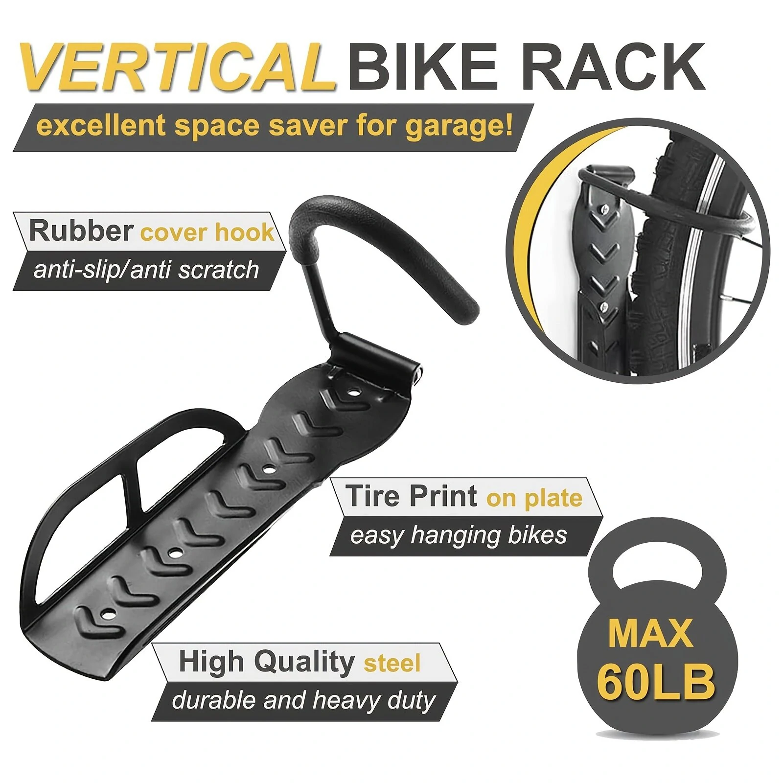 Bicycle Wall Mount Rack for MTB Road Bike Storage Fixed Hanging Hook Bike Support Stand Bracket Holder — view 5