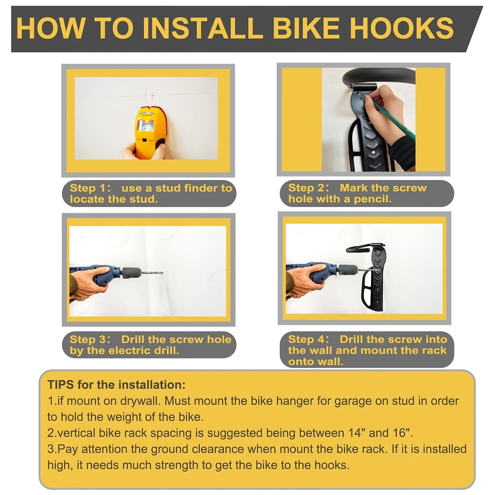 Bicycle Wall Mount Rack for MTB Road Bike Storage Fixed Hanging Hook Bike Support Stand Bracket Holder — view 6