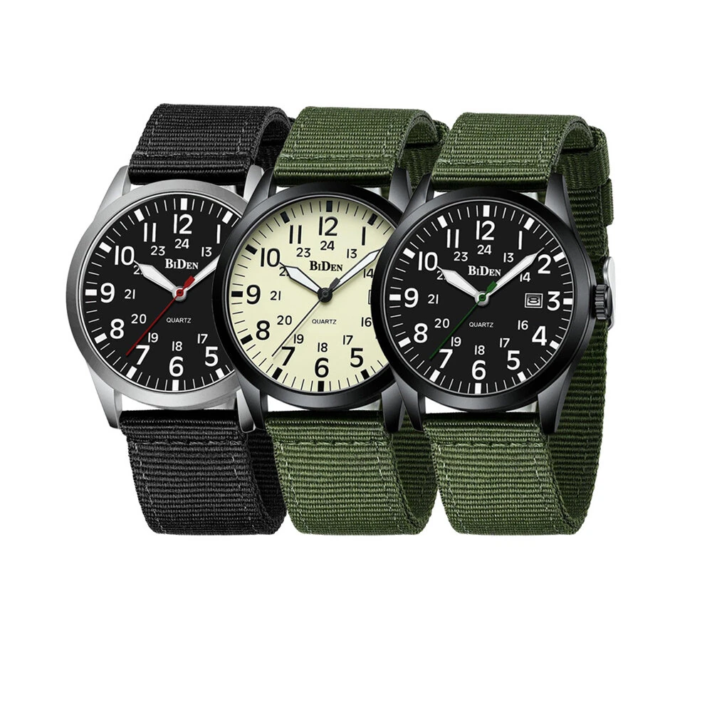 BIDEN Simple Calendar Sports Waterproof Quartz Watch Comfortable Nylon Strap Luminous Pointer Men Watch with Alloy Case — image 1