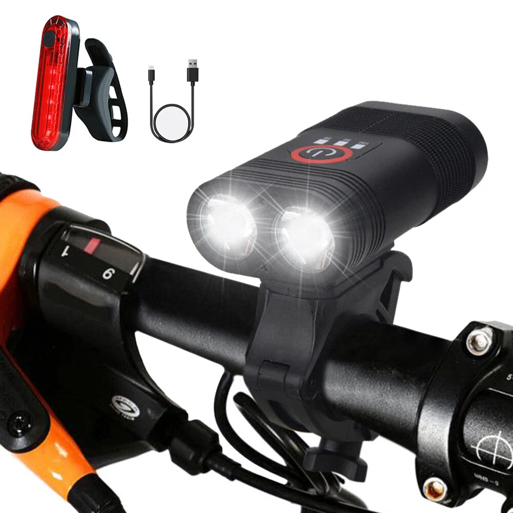 Bike Light Set 3000LM Double LED Bicycle Headlight Type-C Rechargeable with 4 Modes Taillight — Bike