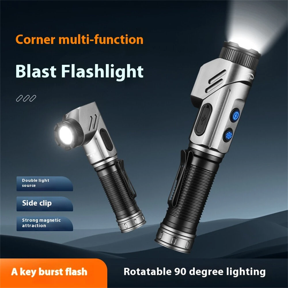 Bikight 1500 Lumens L-shape 21700 LED Flashlight 90° Swivel Emergency Magnetic Work Lamp 21700 Rechargeable Flash Light Outdoor Tactical Corner Light LED Torch — view 5