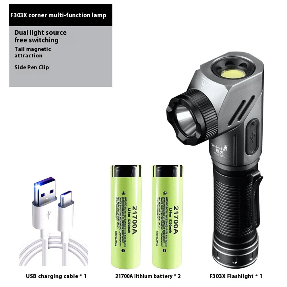 Bikight 1500 Lumens L-shape 21700 LED Flashlight 90° Swivel Emergency Magnetic Work Lamp 21700 Rechargeable Flash Light Outdoor Tactical Corner Light LED Torch — view 6