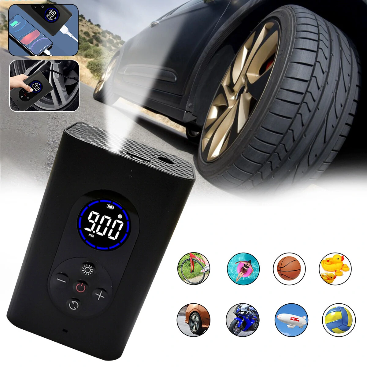 BIKIGHT 150PSI 4-in-1 Wireless Air Pump 80W Power 4000mAh USB Rechargeable LED Display 0.38KG Lightweight Mini Bike Pump for Car Bicycle Electric Scooter Basketball — Bikight