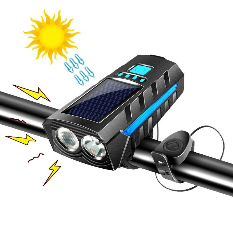 Bikight 4 in 1 Solar Bike Headlight 2400mAh Battery Power Bank 3 Light Modes Waterproof Bicycle Front Light with 130db Horn for MTB Bike Motorcycle Electric Vehicle — Bikight