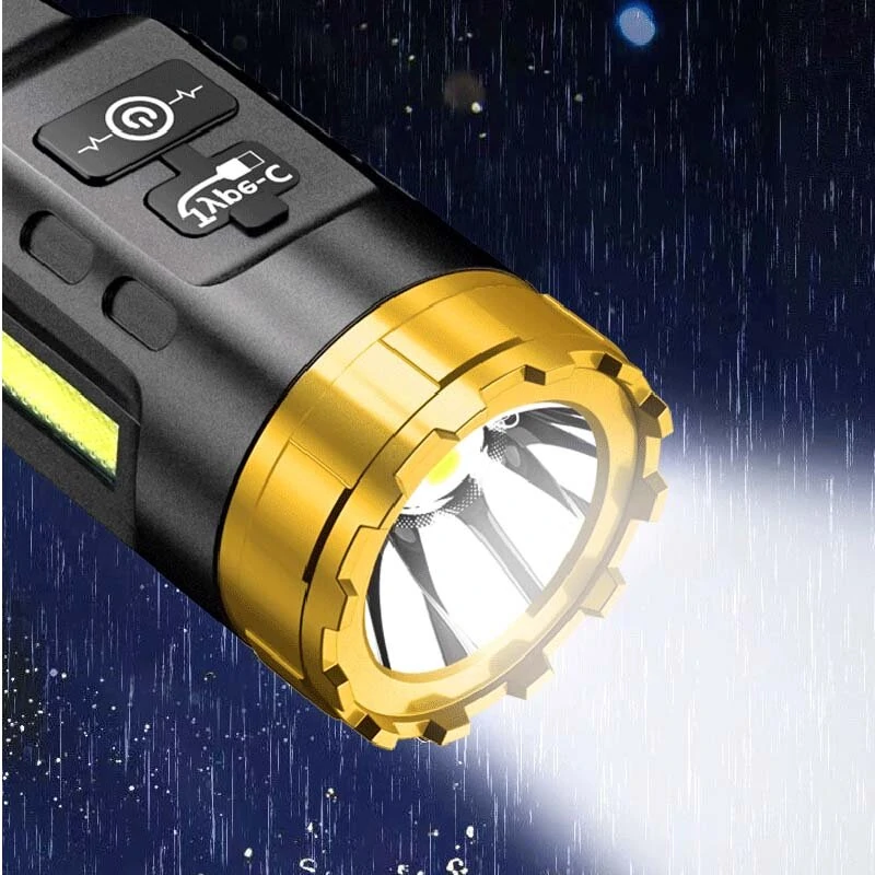 BIKIGHT 885 LED+COB 500m Long Range Strong LED Flashlight With COB Side Light Type-C USB Rechargeable Portable LED Torch Lamp Powerful Spotlight — view 3