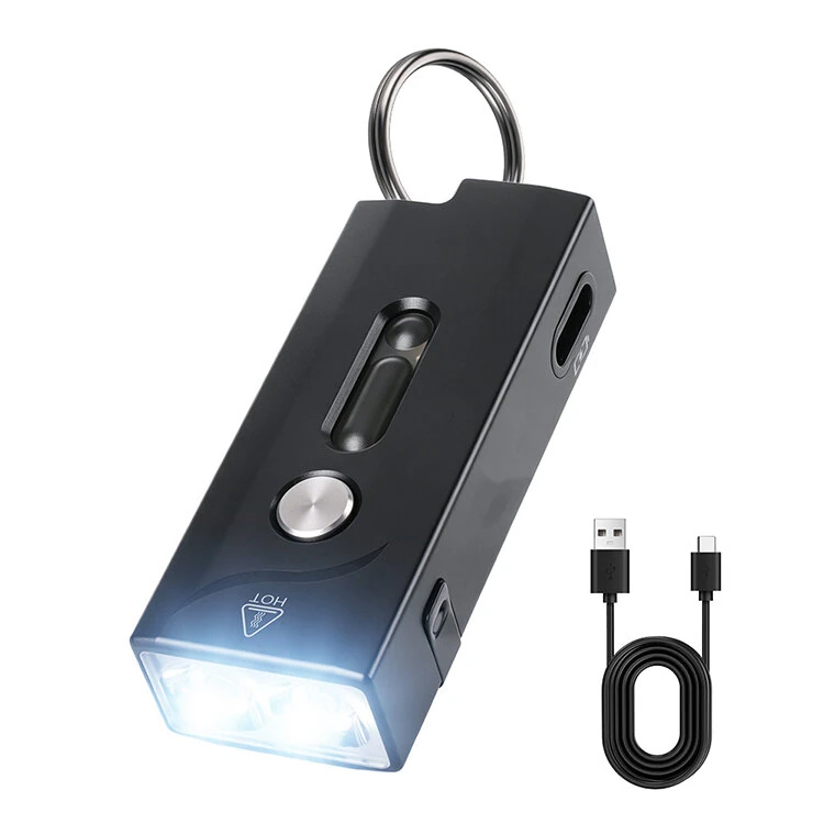 Bikight A1 Rechargeable Mini Keychain Flashlight 580 Lumen EDC Torch Magnetic Tail Type-C IP66 Aluminum Alloy for Camping Night Walking