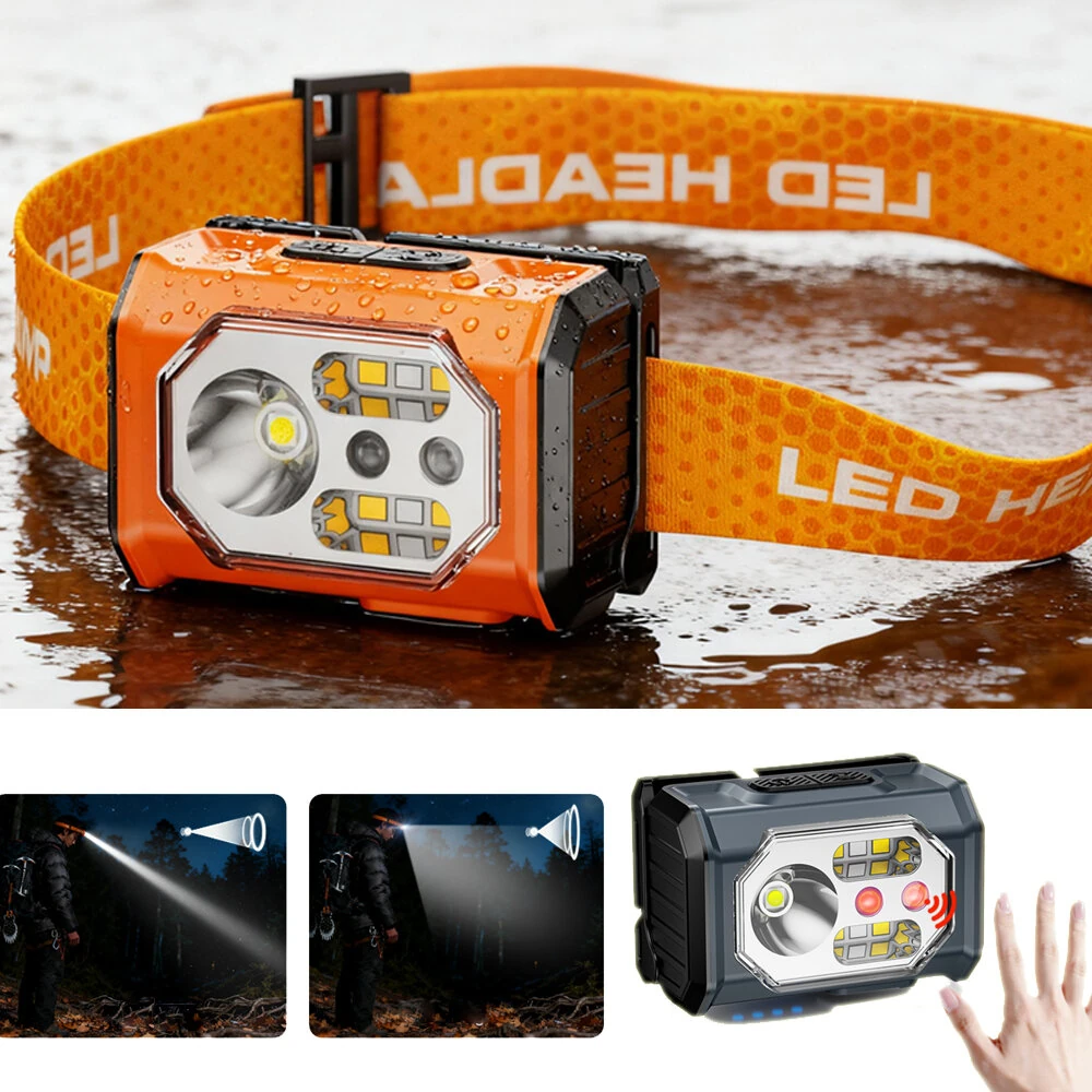 BIKIGHT A40 Mini Sensor Headlamp with Spotlight & Floodlight Wave Sensing 3-Color Light, IP44 Waterproof USB-C Rechargeable Headlight for Camping Hiking Fishing
