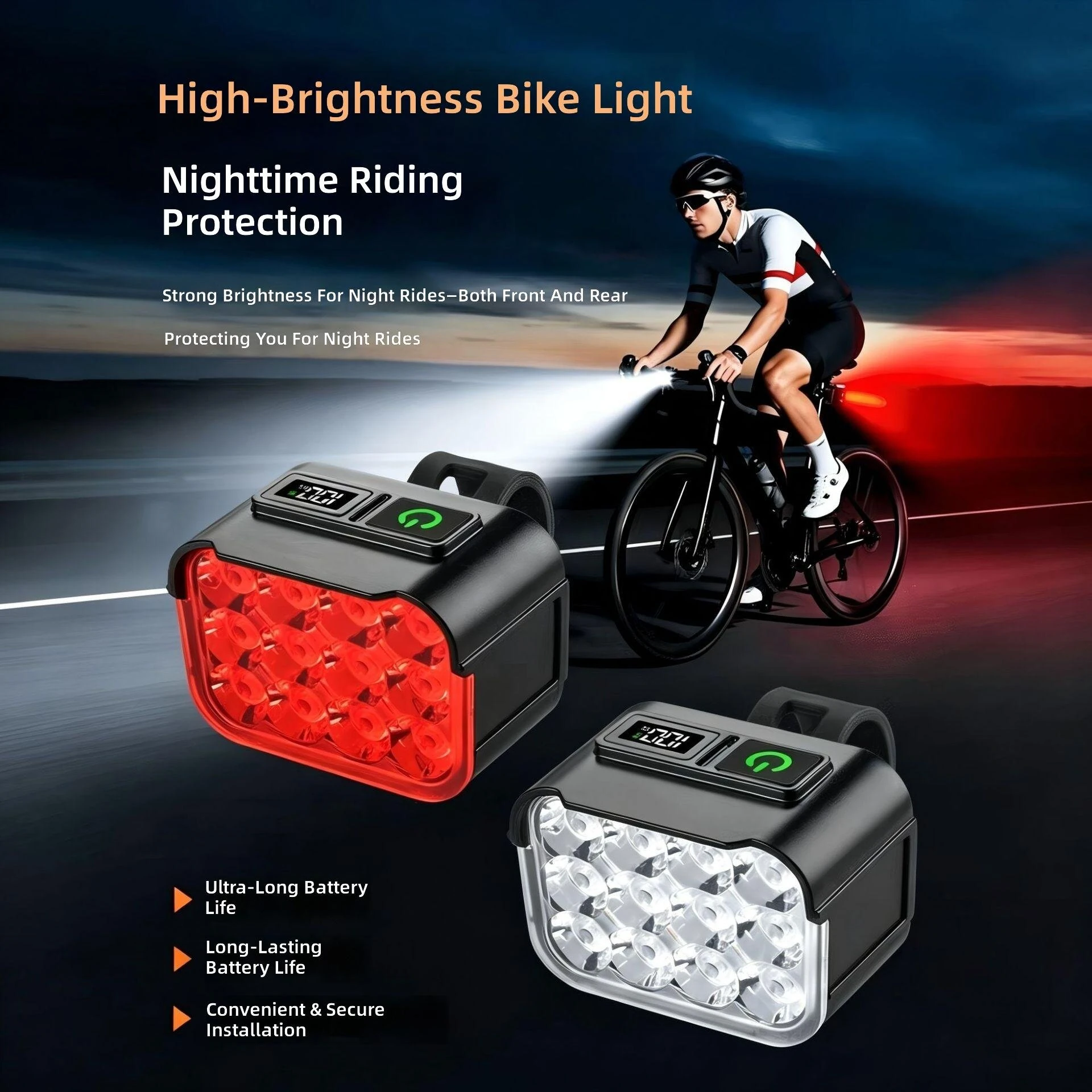 BIKIGHT Bicycle Headlight Combo Kit Rechargeable Digital Display High Brightness 12 LEDs Mountain Bike Night Riding Light Set — view 2
