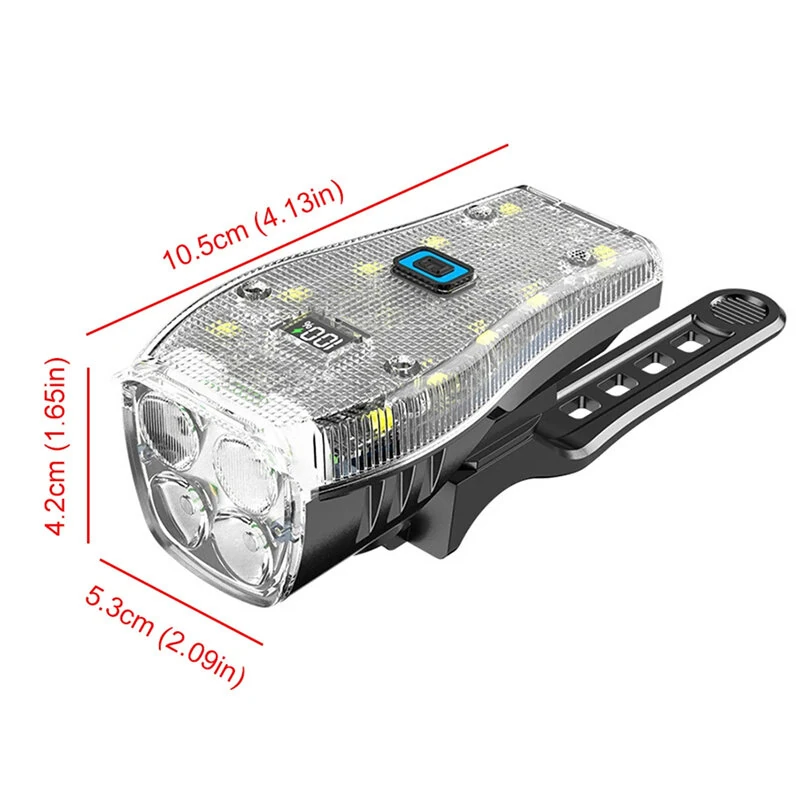 BIKIGHT Bike Headlight 4 LED Large Beads 2000mAh Battery Dual Distance Beam Design Waterproof 4 Light Modes Type-C Fast Charge Power Display Flashlight with 120dB Horn — view 10