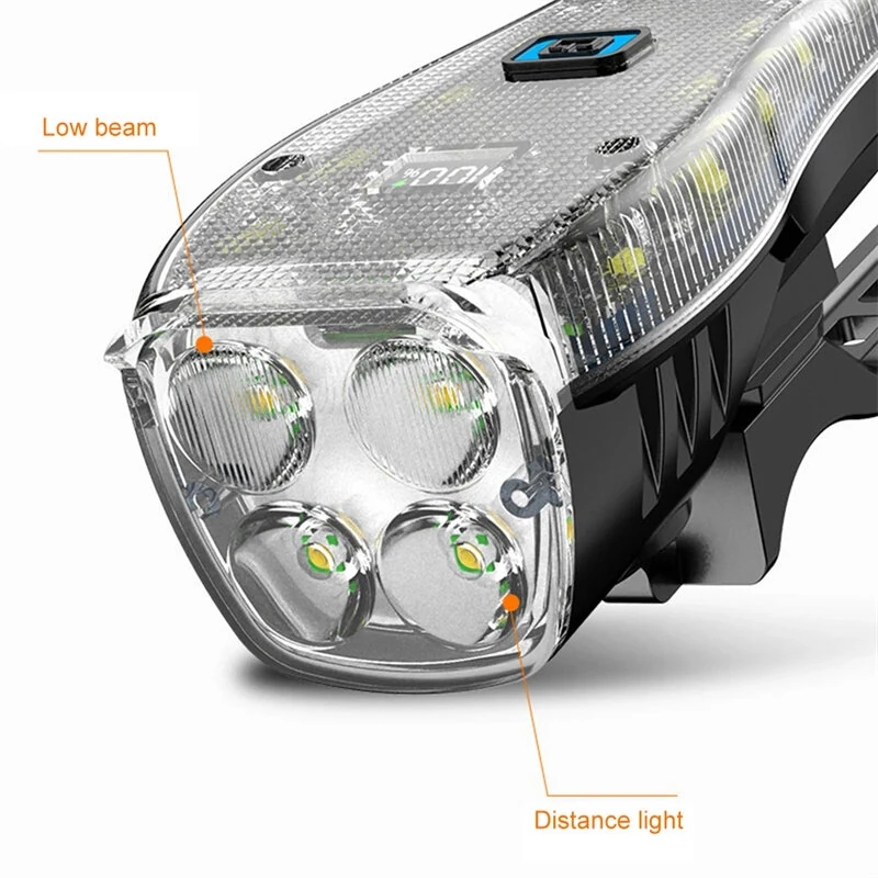BIKIGHT Bike Headlight 4 LED Large Beads 2000mAh Battery Dual Distance Beam Design Waterproof 4 Light Modes Type-C Fast Charge Power Display Flashlight with 120dB Horn — view 2