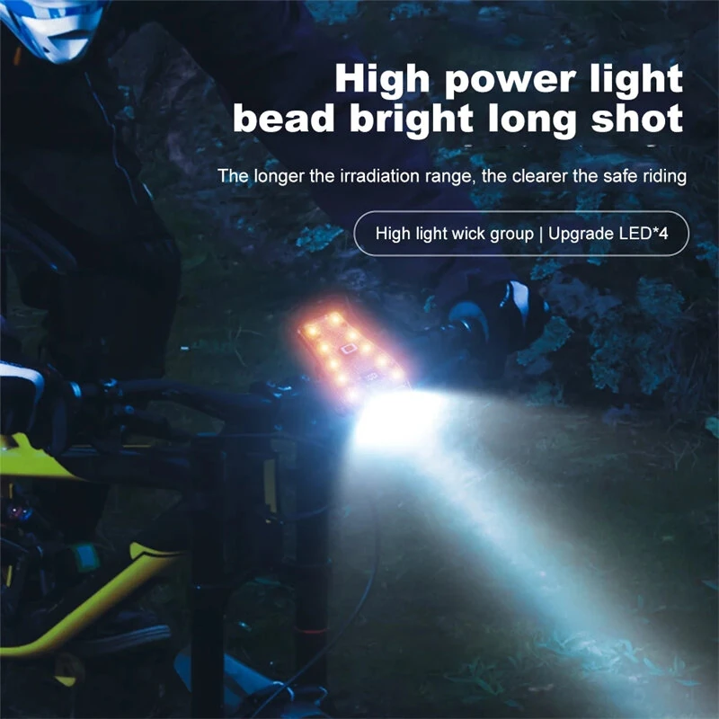 BIKIGHT Bike Headlight 4 LED Large Beads 2000mAh Battery Dual Distance Beam Design Waterproof 4 Light Modes Type-C Fast Charge Power Display Flashlight with 120dB Horn — view 5
