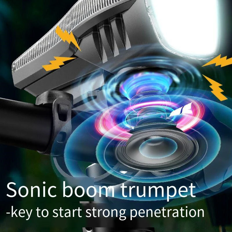 BIKIGHT Bike Headlight 4 LED Large Beads 2000mAh Battery Dual Distance Beam Design Waterproof 4 Light Modes Type-C Fast Charge Power Display Flashlight with 120dB Horn — view 6