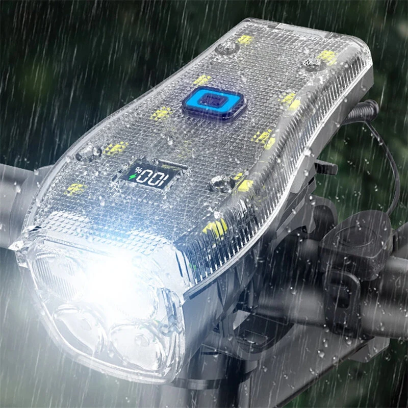 BIKIGHT Bike Headlight 4 LED Large Beads 2000mAh Battery Dual Distance Beam Design Waterproof 4 Light Modes Type-C Fast Charge Power Display Flashlight with 120dB Horn — view 7