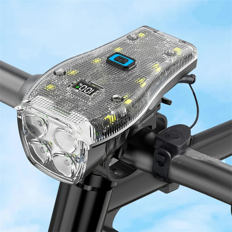 BIKIGHT Bike Headlight 4 LED Large Beads 2000mAh Battery Dual Distance Beam Design Waterproof 4 Light Modes Type-C Fast Charge Power Display Flashlight with 120dB Horn — view 8