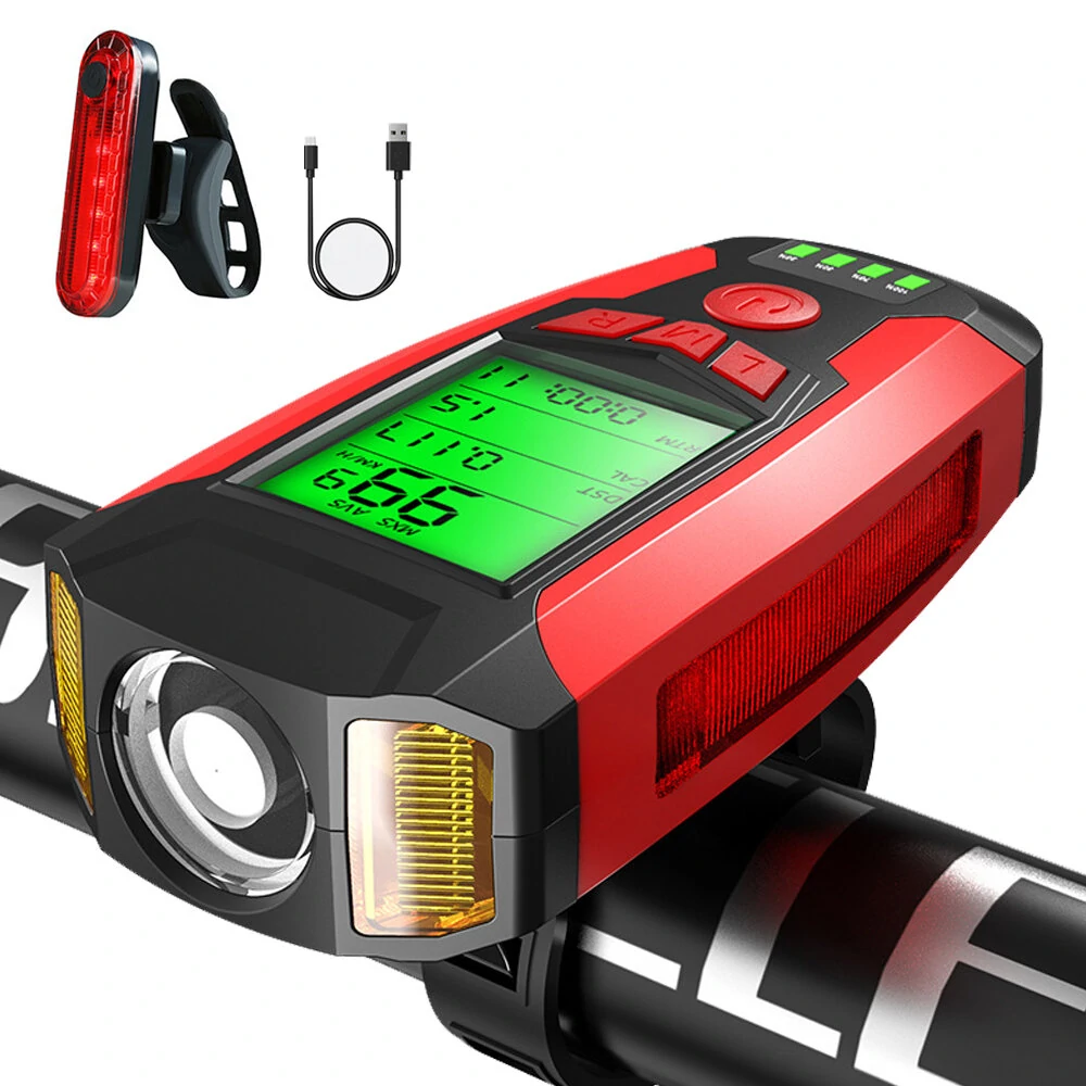 BIKIGHT Bike Light Set 3-in-1 350LM Headlight Speed Meter Horn with 4 Modes Taillight Bicycle Warning Light — Bikight