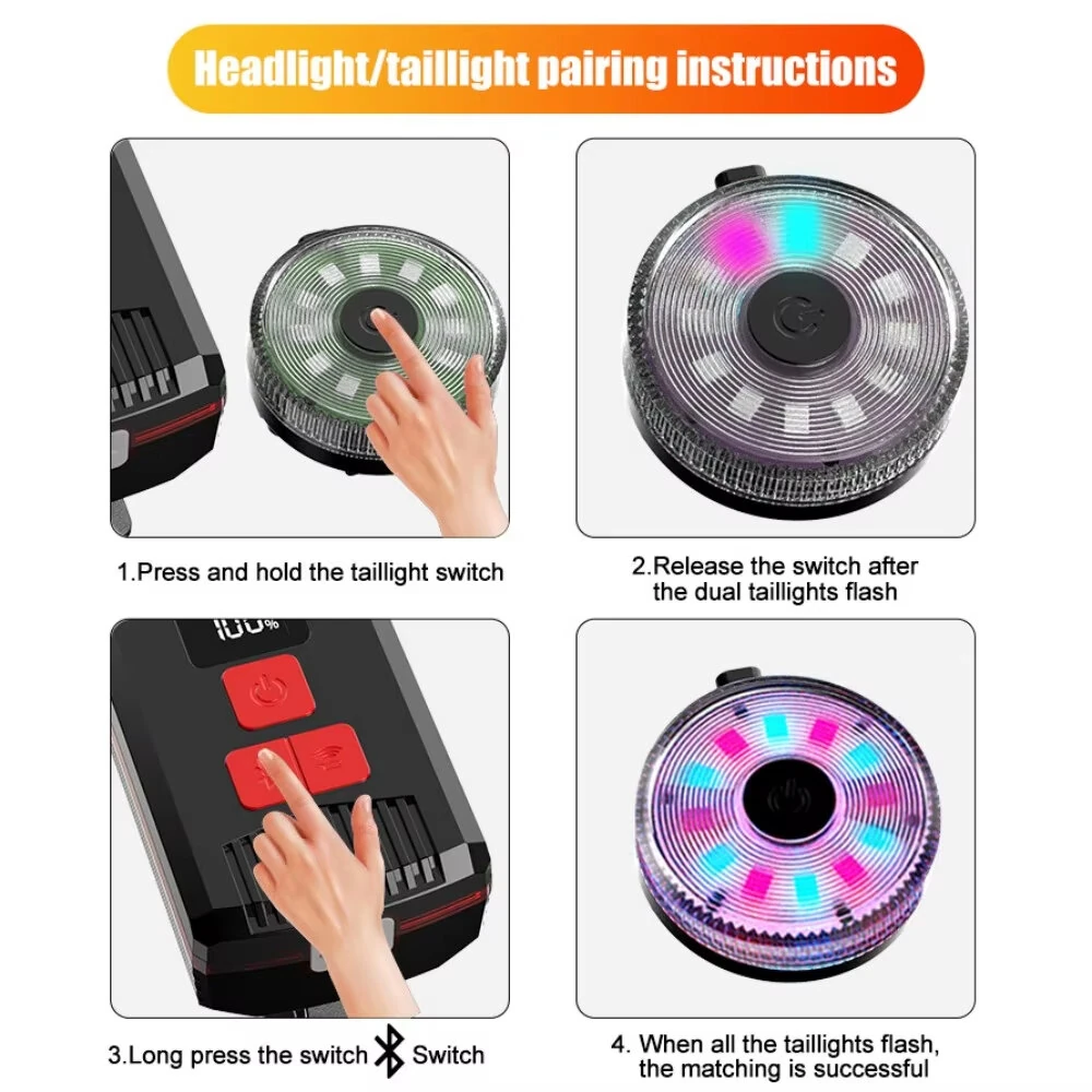 BIKIGHT Bluetooth Pairing Bicycle Light Set 120dB Horn Bike Headlight with Anti-fog Cover Matching Colorful Bike Taillight for Night Cycling Safety — view 7