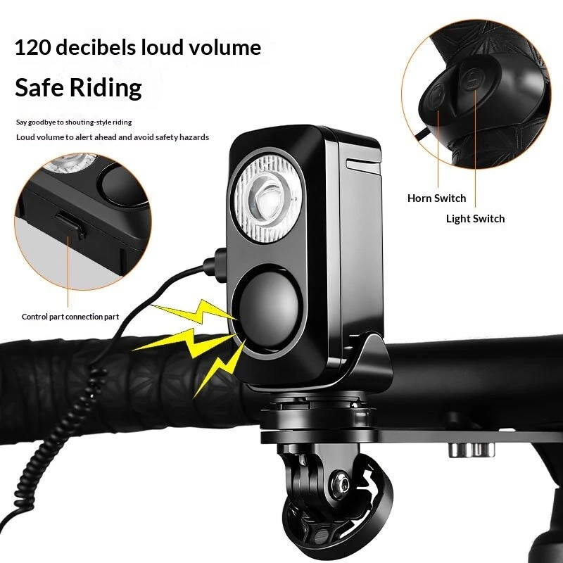 BIKIGHT Hanging Bicycle Horn Headlight Wired Control 120 dB Electric Bell 360LM Bike Front Light for Road/MTB Night Cycling Safety — view 6