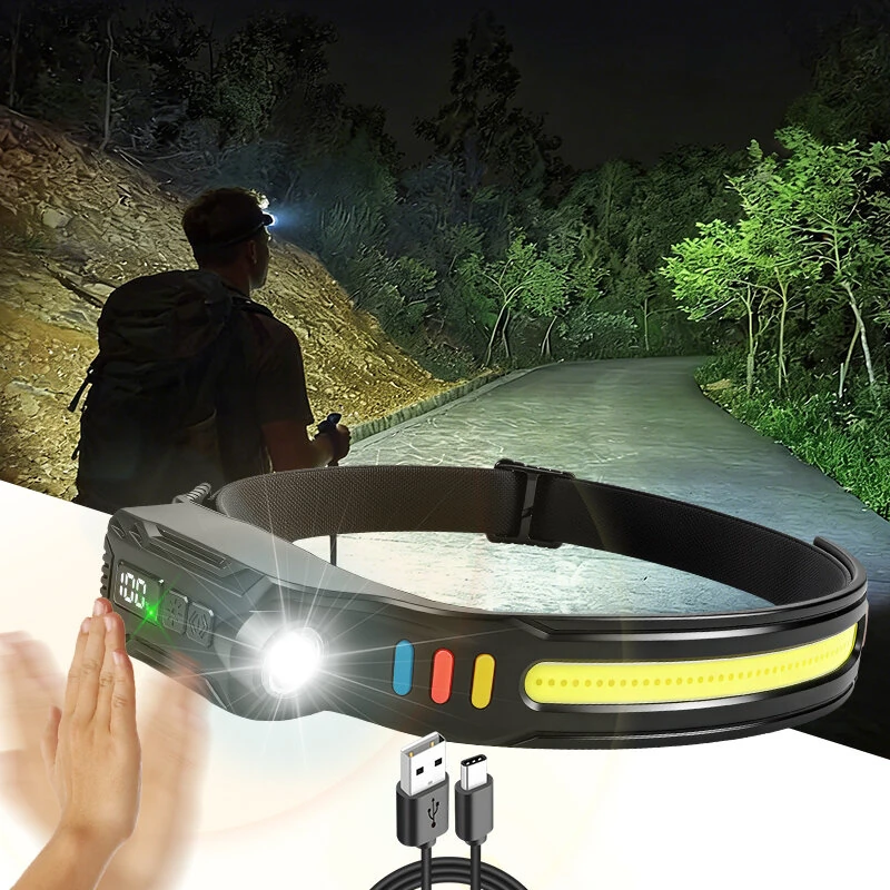 Bikight LED Headlamp Rechargeable Motion Sensor Head Light with USB-C Charging IPX4 Waterproof for Camping, Hiking, Fishing, Running & Repair Work — image 1