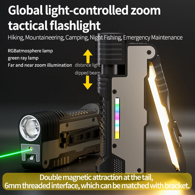 Bikight M20 Rechargeable Flashlight Work Light with Laser Light Tripod Mount Magnetic Tail Zoomable COB Side Light RGB Lamp IPX4 for Camping Repair Emergency — view 2