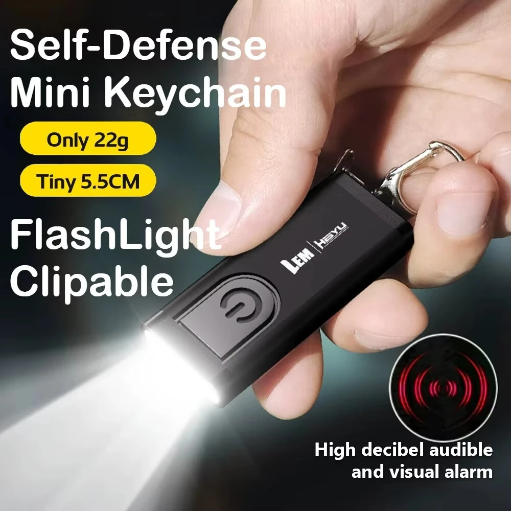 BIKIGHT Mini Keychain Alarm Flashlight 100dB Buzzer Hook Loop Mount Multi Mode LED Light for Emergency Safety Outdoor — view 2