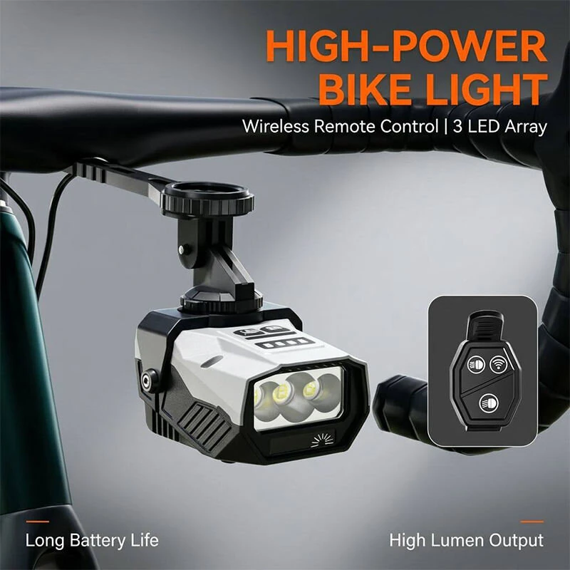 BIKIGHT Overhang Bike Headlight with Remote Control, 1300 Lumens, Dual Distance Beam, USB-C Rechargeable & IPX6 Waterproof, for Night Riding — view 6