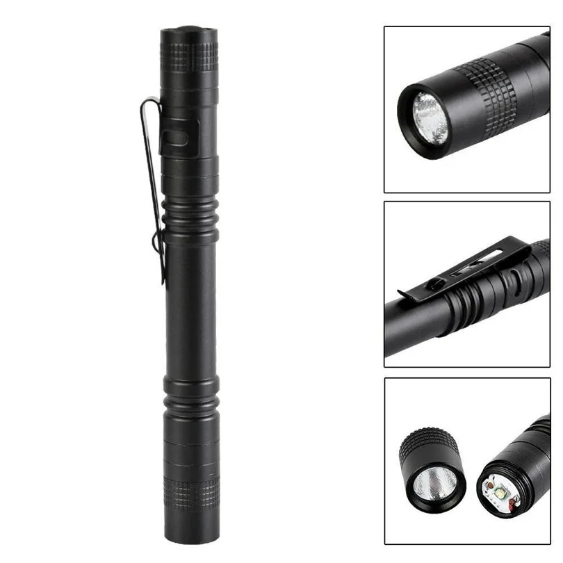 BIKIGHT Portable Led Flashlight Pen Ultralight Repair Checking Mini Pocket Torch With Clip Power by AAA Battery For Camping Hiking Emergency Lighting — view 2