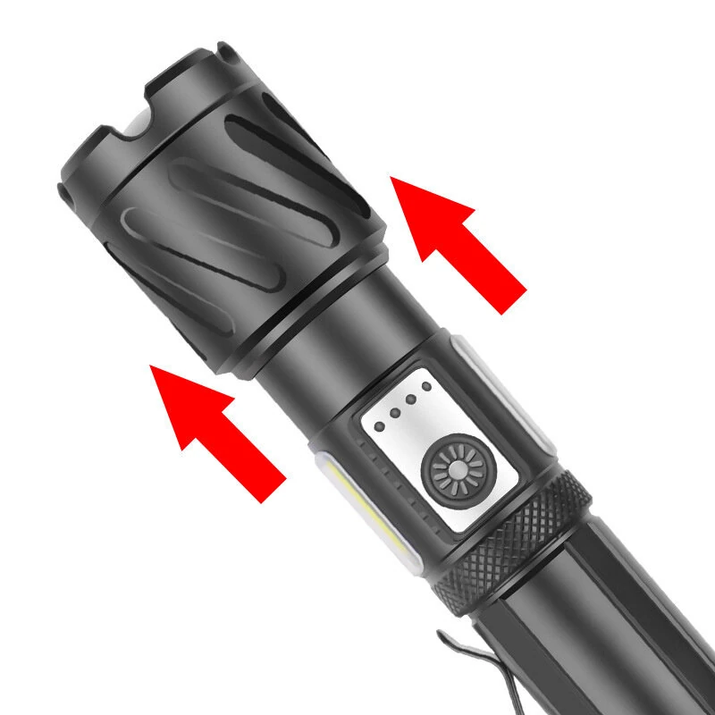 Bikight  Powerful Zoomable Flashlight with COB Sidelight with 18650 Battery Magnet Tail, High Power Tactical Torch USB Rechargeable LED Lantern — view 2