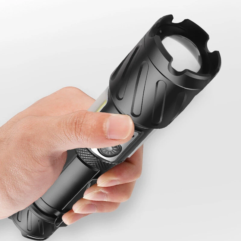 Bikight  Powerful Zoomable Flashlight with COB Sidelight with 18650 Battery Magnet Tail, High Power Tactical Torch USB Rechargeable LED Lantern — view 3