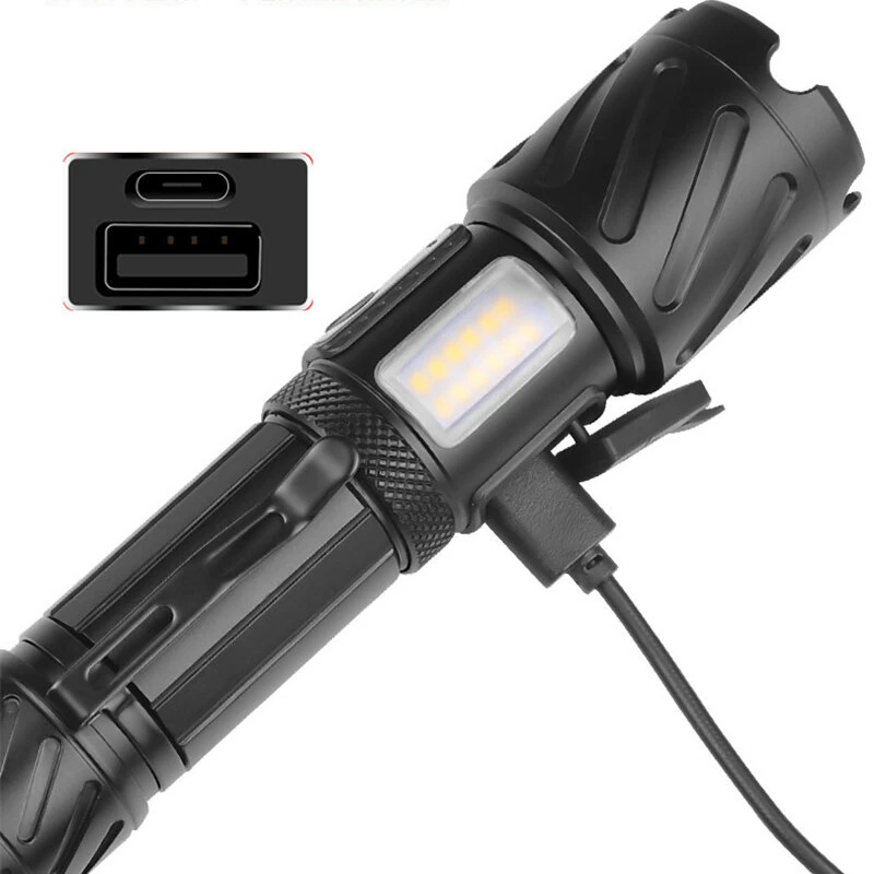 Bikight  Powerful Zoomable Flashlight with COB Sidelight with 18650 Battery Magnet Tail, High Power Tactical Torch USB Rechargeable LED Lantern — view 4