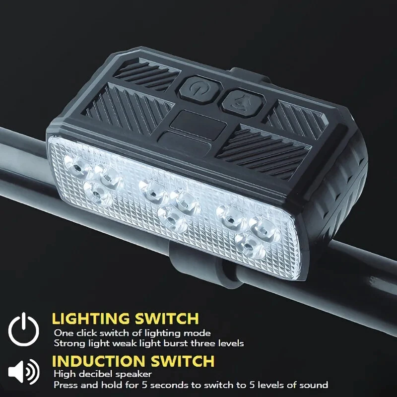 BIKIGHT Rechargeable Bike Headlight with 120dB Horn Super Bright LED Front Light 3 Modes Type-C Charging Bicycle Accessories — view 4