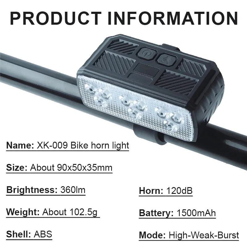 BIKIGHT Rechargeable Bike Headlight with 120dB Horn Super Bright LED Front Light 3 Modes Type-C Charging Bicycle Accessories — view 7