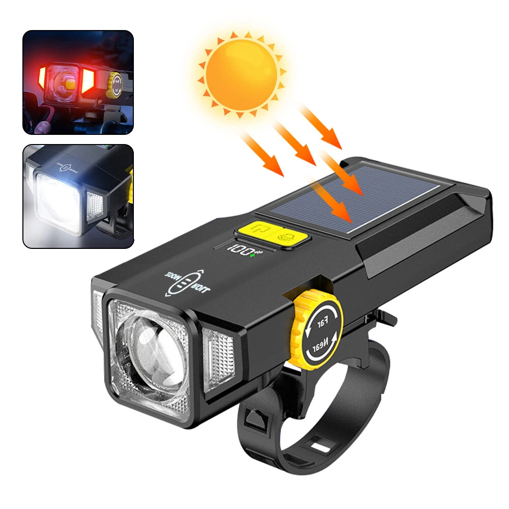 BIKIGHT Solar Rechargeable Zoomable Bicycle Headlight 1600mAH Anti-glare Red Warning Lamp Type-C Charging Bike Front Light for Night Riding Safety — image 1