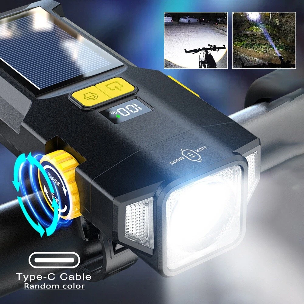 BIKIGHT Solar Rechargeable Zoomable Bicycle Headlight 1600mAH Anti-glare Red Warning Lamp Type-C Charging Bike Front Light for Night Riding Safety — view 2