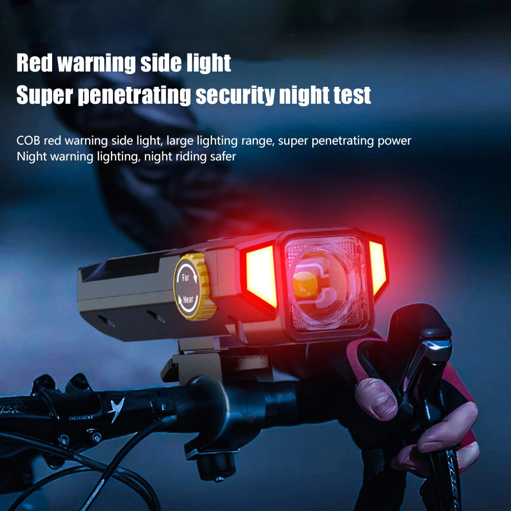 BIKIGHT Solar Rechargeable Zoomable Bicycle Headlight 1600mAH Anti-glare Red Warning Lamp Type-C Charging Bike Front Light for Night Riding Safety — view 3