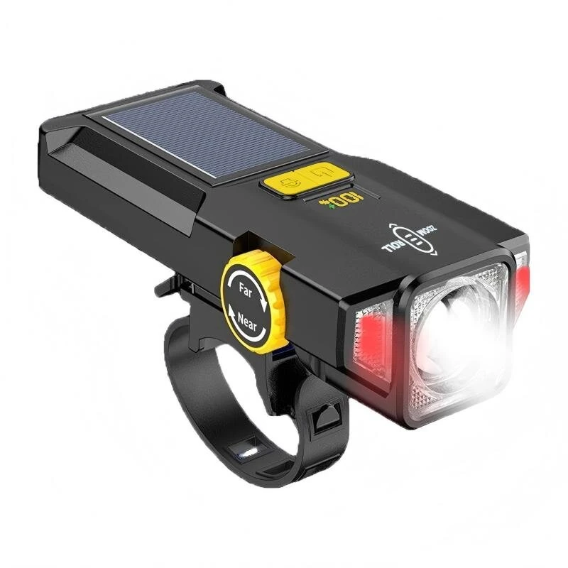BIKIGHT Solar Rechargeable Zoomable Bicycle Headlight 1600mAH Anti-glare Red Warning Lamp Type-C Charging Bike Front Light for Night Riding Safety — view 7