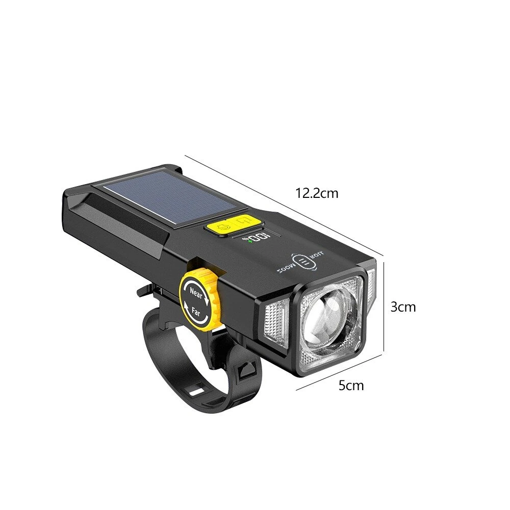 BIKIGHT Solar Rechargeable Zoomable Bicycle Headlight 1600mAH Anti-glare Red Warning Lamp Type-C Charging Bike Front Light for Night Riding Safety — view 8