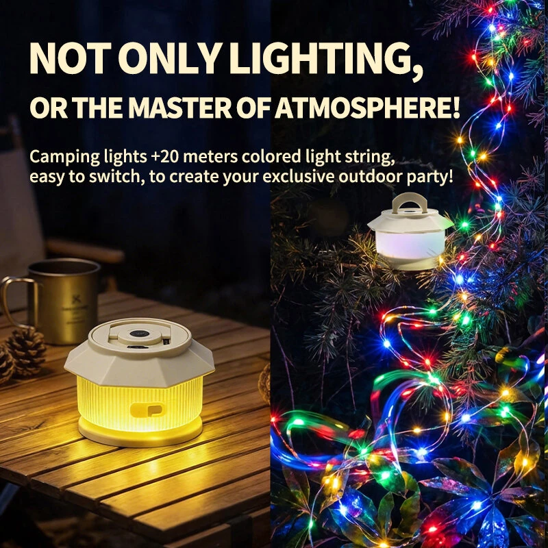 Bikight T-16A Outdoor Camping Atmosphere Light 20m LED String Lamp 1800mAh USB-C Rechargeable IPX4 Waterproof 7 Modes Tent Lantern for Camping Backpacking — view 7