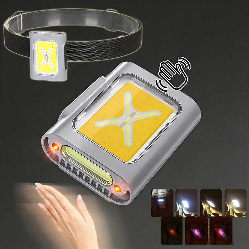 BIKIGHT X7 Ultra Bright Hands-Free Mini Headlamp with IR Motion Sensor 7 Lighting Modes Built-in High-Capacity Lithium Battery Waterproof Design Head Light with Magnetic Buckle for Camping Emergencies Work Reading Outdoor Activities