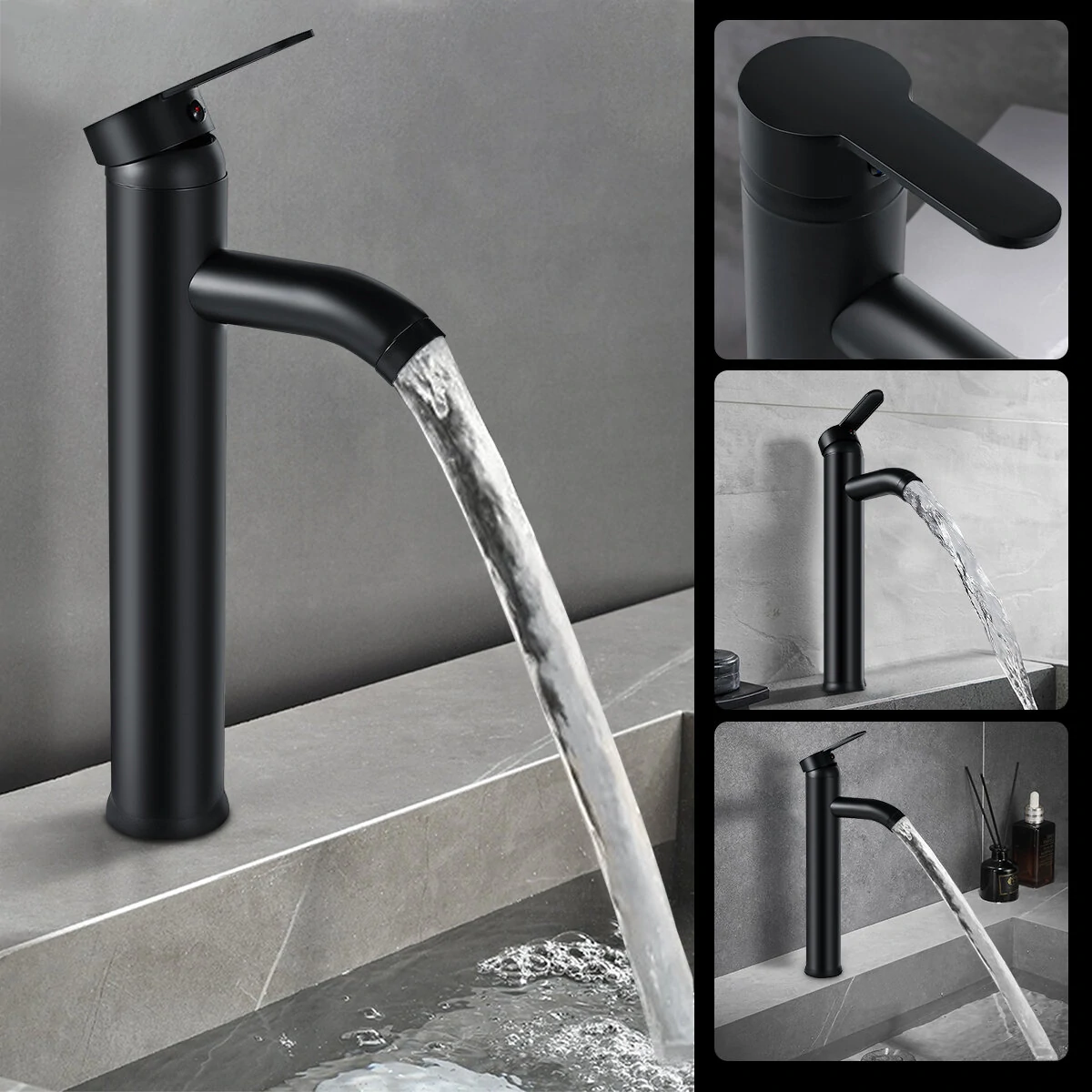 Black Bathroom Faucet Hot Cold Water Sink Mixer Tap Stainless Steel Paint Basin Faucets Single Hole Tapware — view 10