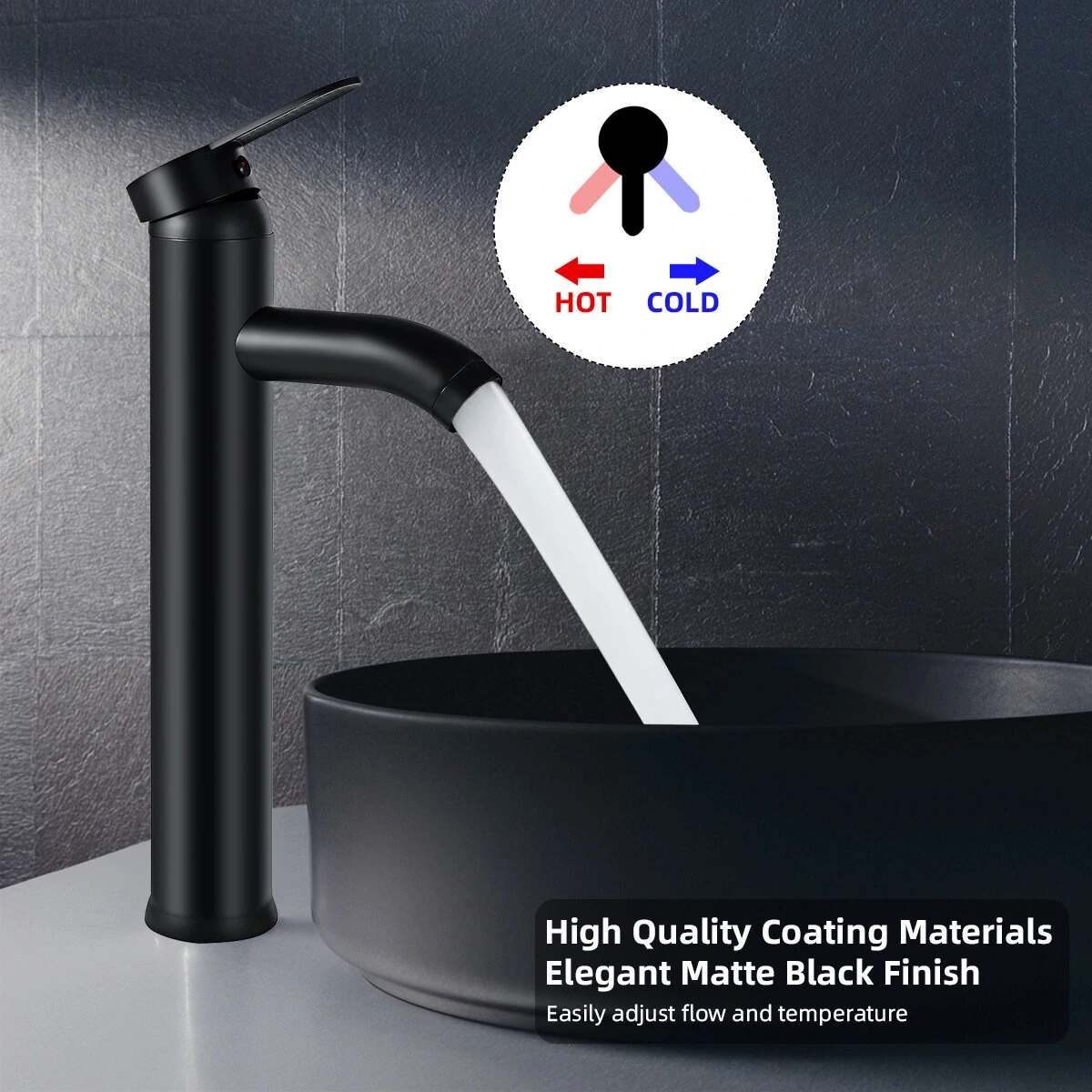 Black Bathroom Faucet Hot Cold Water Sink Mixer Tap Stainless Steel Paint Basin Faucets Single Hole Tapware — view 2