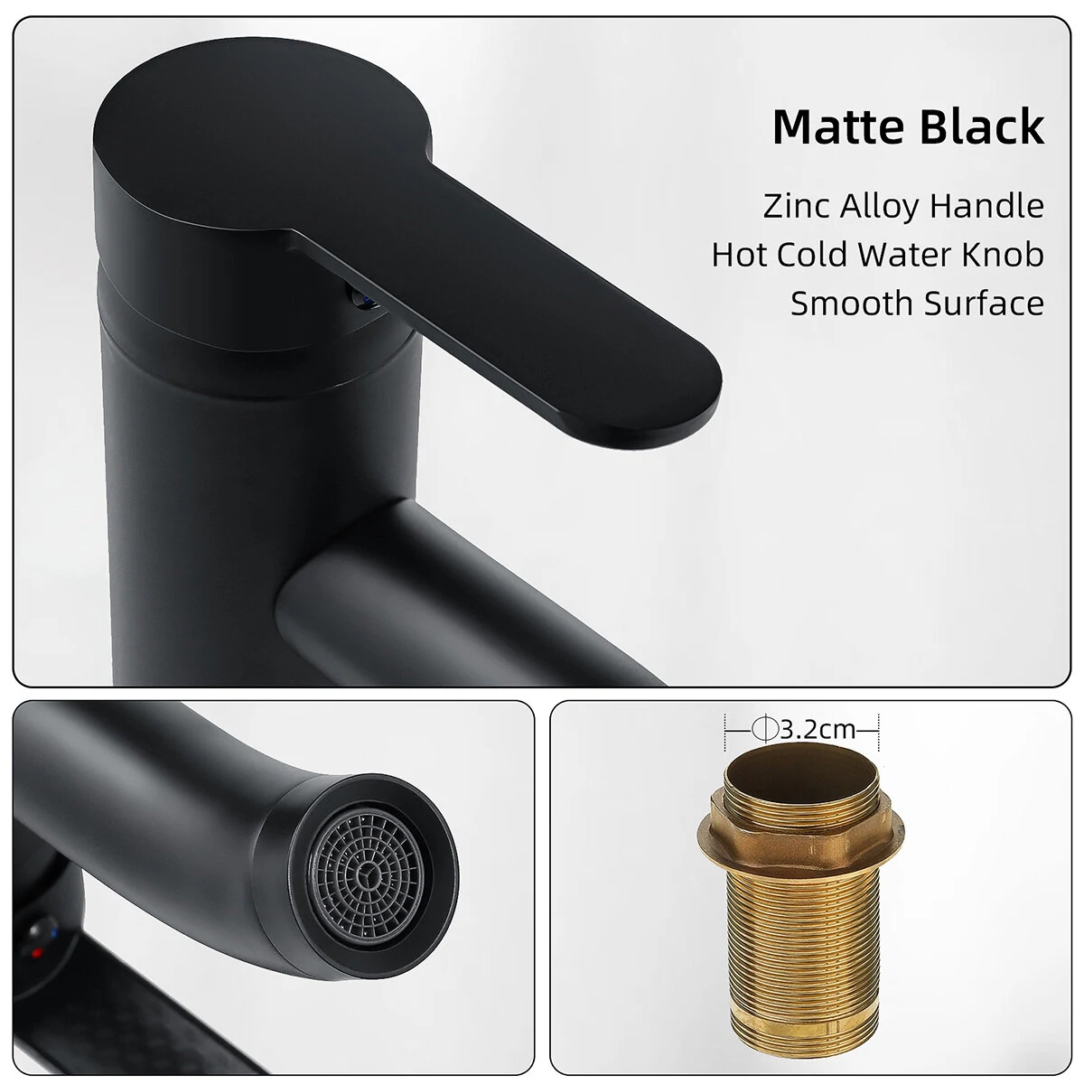 Black Bathroom Faucet Hot Cold Water Sink Mixer Tap Stainless Steel Paint Basin Faucets Single Hole Tapware — view 5