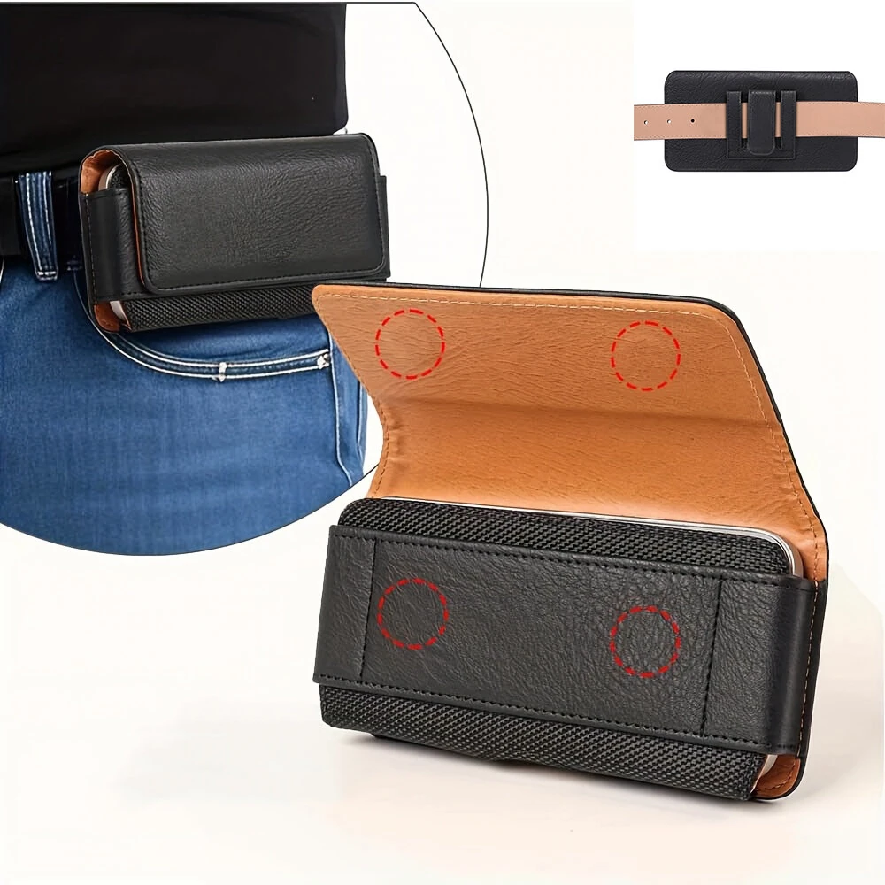 Black PU Leather Phone Holster Magnetic Horizontal Waist Pouch with Belt Clip — view 11