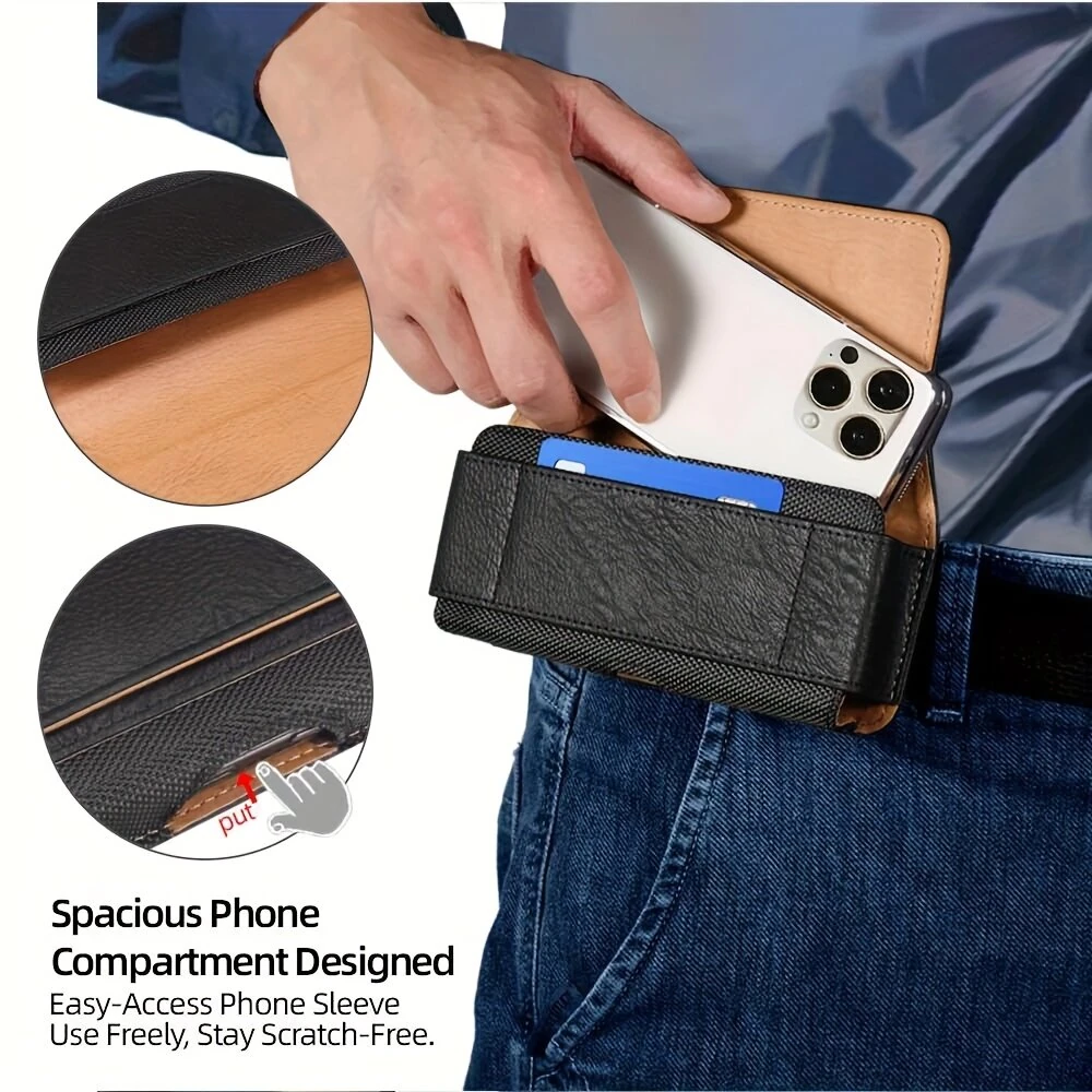 Black PU Leather Phone Holster Magnetic Horizontal Waist Pouch with Belt Clip — view 2