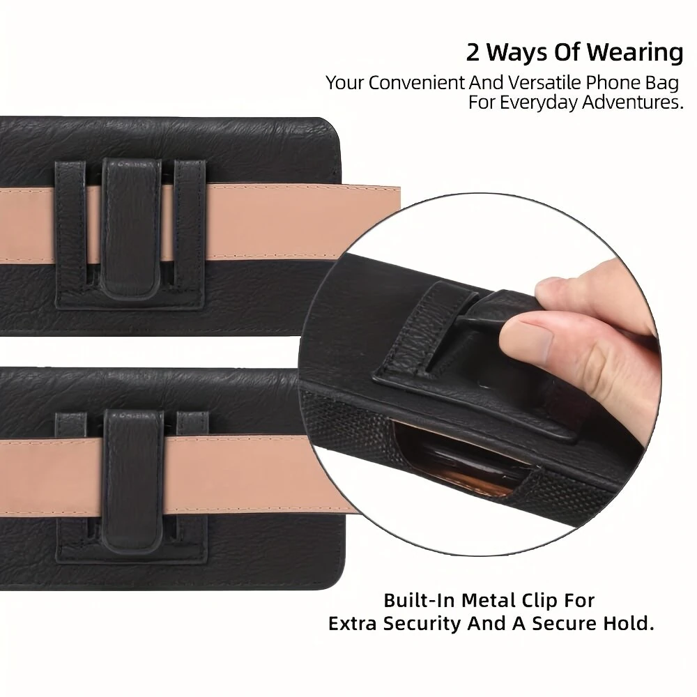 Black PU Leather Phone Holster Magnetic Horizontal Waist Pouch with Belt Clip — view 3