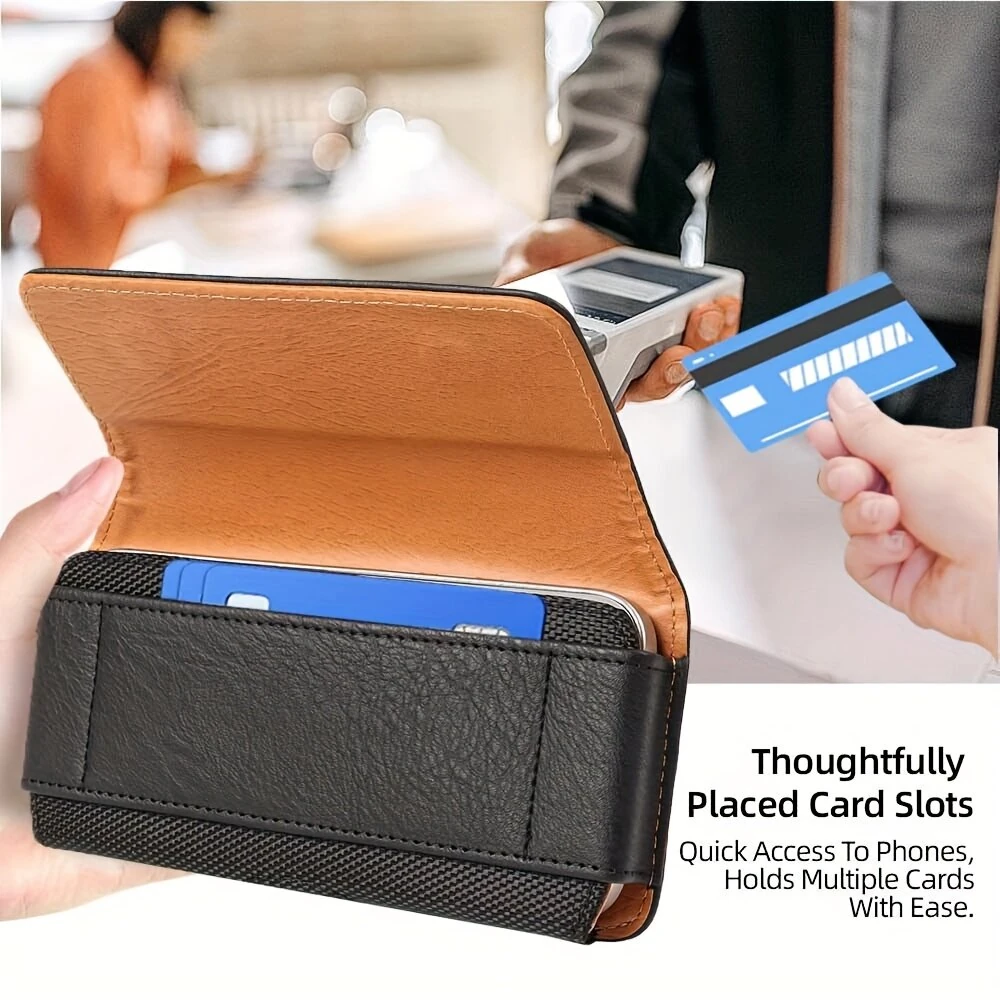 Black PU Leather Phone Holster Magnetic Horizontal Waist Pouch with Belt Clip — view 4