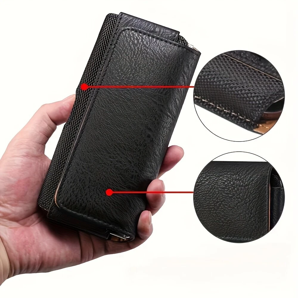 Black PU Leather Phone Holster Magnetic Horizontal Waist Pouch with Belt Clip — view 5