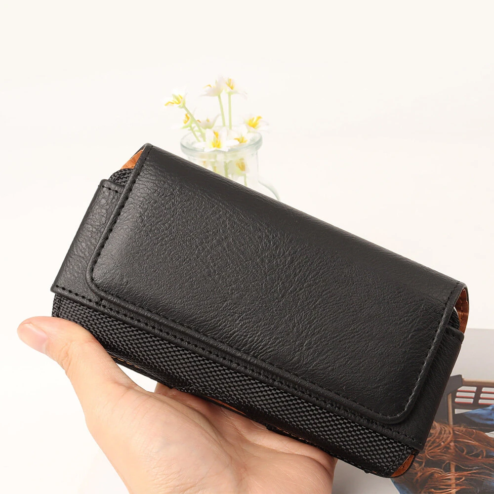 Black PU Leather Phone Holster Magnetic Horizontal Waist Pouch with Belt Clip — view 6